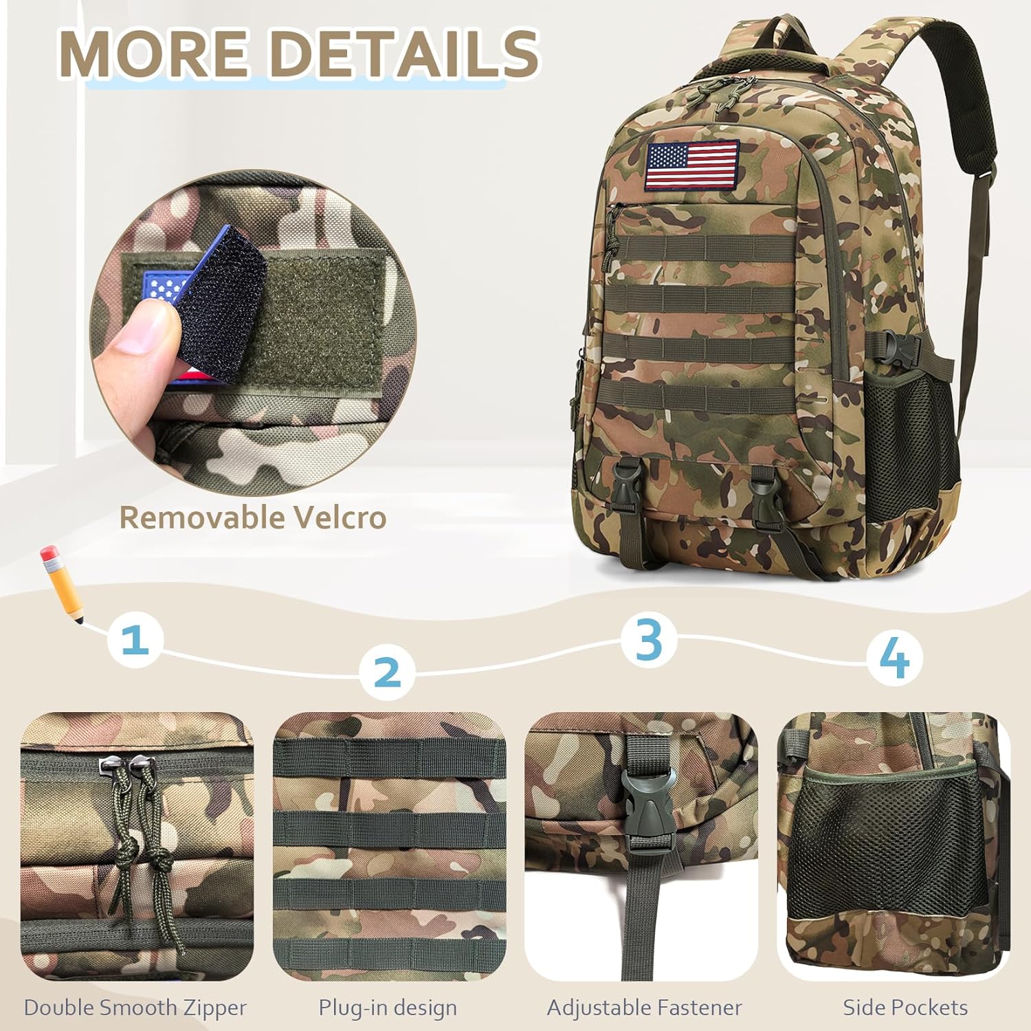 Camo Backpack 3 in 1 Set with Lunch Box & Pencil Case for Boys, 19 Inch School Bookbag for Kids Teens Elementary Middle High School, Lightweight Durable Bag for Outdoor Camping Trave