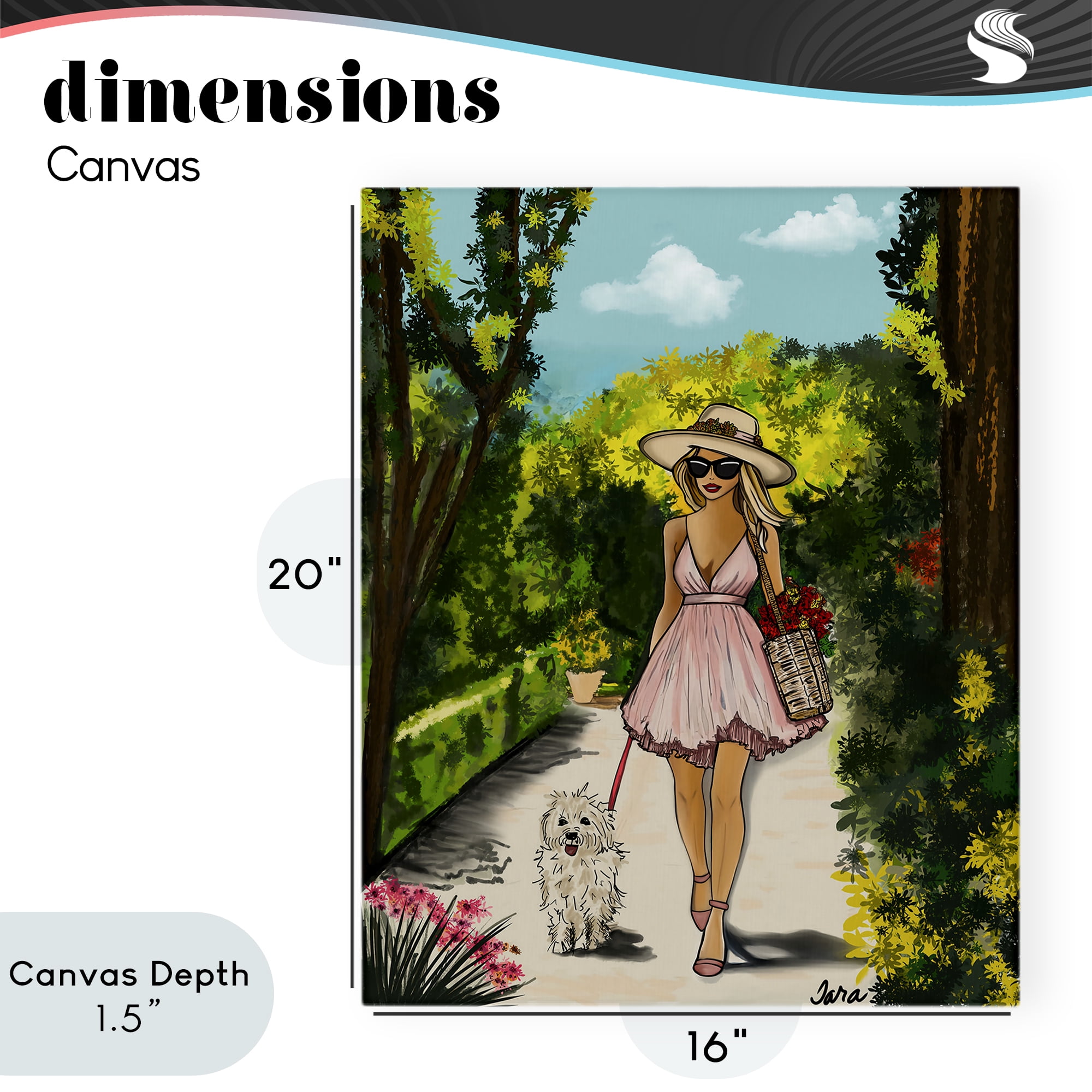 Stupell Industries Garden Girl Strolling with Pup Canvas Wall Art, design by Tara Boone