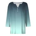 thumbnail image 4 of felwors 3/4 Length Sleeve Womens Tops Henley V Neck Summer Shirts Casual Elbow Length Button Down Shirt Floral Print Blouses (Navy, XL), 4 of 5