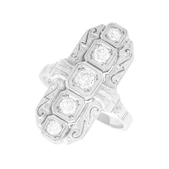 Elongated Vintage Five Stone Dinner Engagement Ring 2.5 Ct Diamond 14K White Gold Over