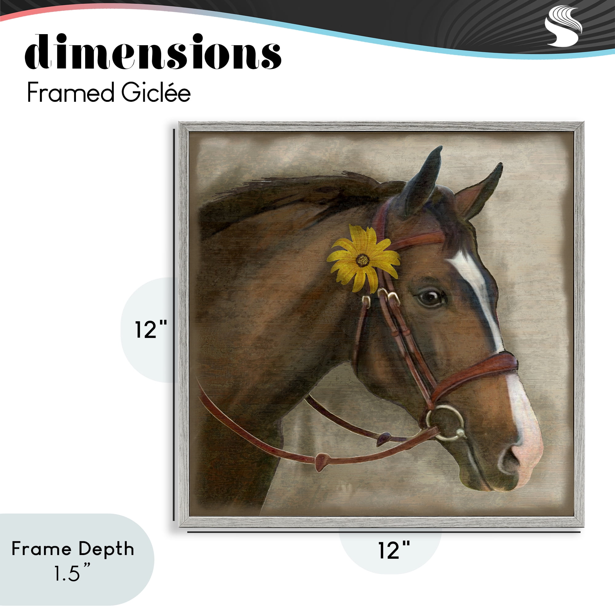 Stupell Industries Barnyard Horse with Daisy Gray Framed Giclee Art, design by Suzanne Nicoll