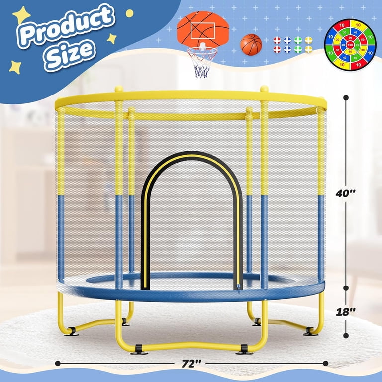 6ft Toddler Trampoline With Basketball Hoop – Kids Trampoline For Indoor/Outdoor, W-Shaped Legs, 36 Springs, Safety Net