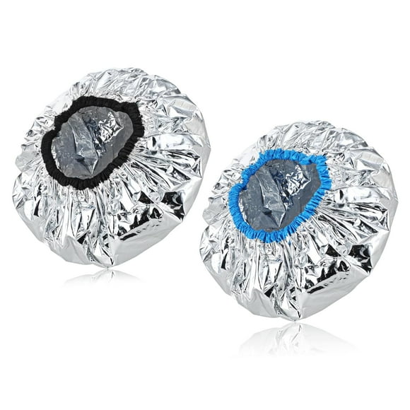 2 Pcs Aluminum Foil Deep Conditioning Cap Heat Cap For Deep Conditioning Thickened Shower Caps For Hot Oil Treatment Reusable Hair Processing Caps For Home And Salon Use (Black,Blue) Black,Blue