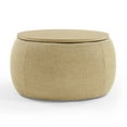 thumbnail image 3 of Round Storage Ottoman, Upholstered Coffee Table with Wooden Lid, 2 in 1 Function End Table Footstool for Living Room Office, Work as Side Table & Ottoman & Seat, (25.5"x25.5"x14.5"), Natural, 3 of 7