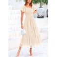 thumbnail image 4 of Vestido PRETTYGARDEN Midi de Tul con Fruncido y Mangas Abullonadas Beige S, 4 of 7