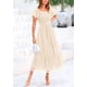 thumbnail image 4 of Vestido PRETTYGARDEN Midi con Fruncido, Tul y Mangas Abullonadas Beige M, 4 of 7