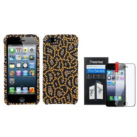 Jeweled Bling Case - Insten Jeweled Jaguar Diamond Case Bling Hard Cover For iPhone 5 5s+LCD Shield