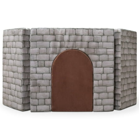 CC Home Furnishings Kids Medieval Three Walled Castle Gate Barricade with Drawbridge - 64" - Gray