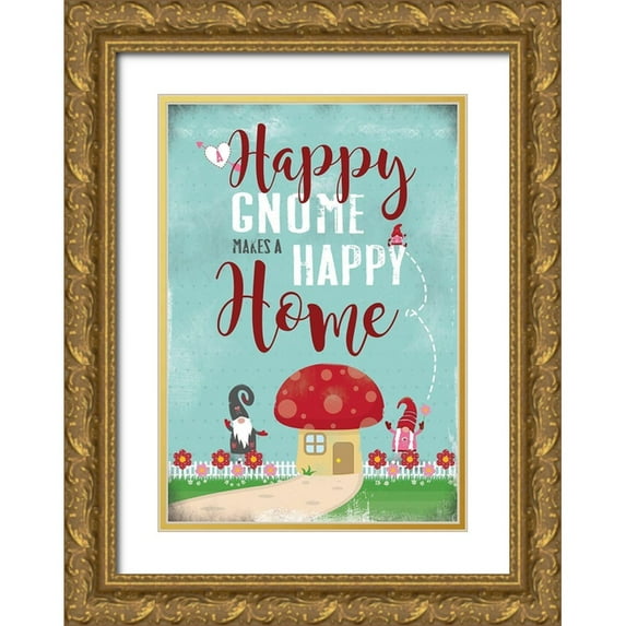 JMB Designs 14x18 Gold Ornate Wood Framed with Double Matting Museum Art Print Titled - Happy Gnome