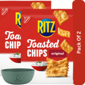 RITZ Toasted Chips Original Crackers, Party Snacks, 8.1 oz-2pk, With Olive Green Bowl By ValueNest
