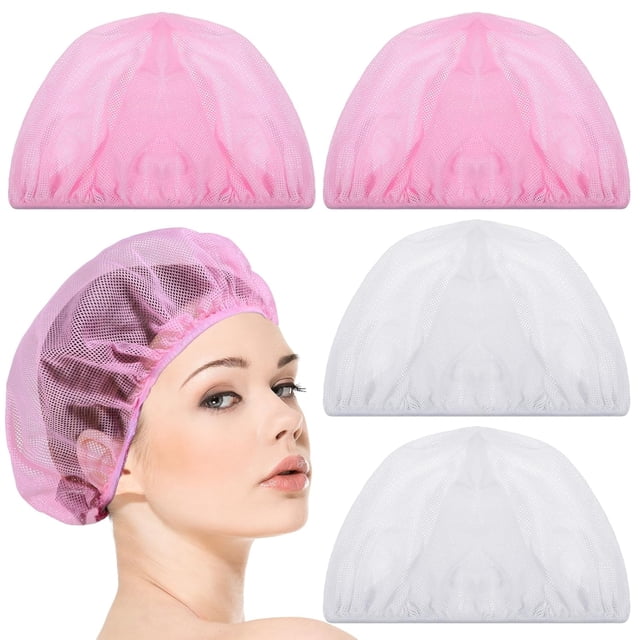 Woeilo 4 Pcs Net Plopping Cap for Drying Curly Hair, Diffuser Cap for Curly Hair Hair Dryer Bonnet with Drawstring Hair Plopping Towel Curly Plopping Cap for Home Use (White+Pink) white
