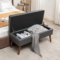 thumbnail image 3 of Smilegend Upholstered Storage Bench with Lift Top, 43.3" Wide Entryway Bench with Hidden Storage, Foot of Bed Bench for Bedroom, Living Room, Hallway, Gray Leather, 3 of 7