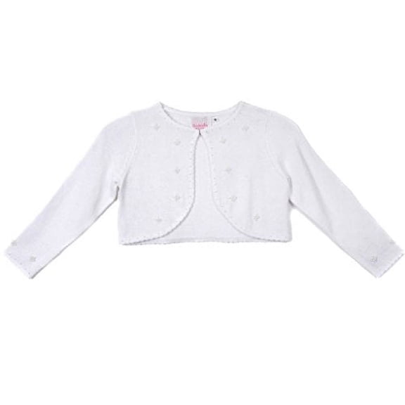 Little Girls Sweater Style Knit Cotton Bolero Pearl Jacket White Size L (8-10)