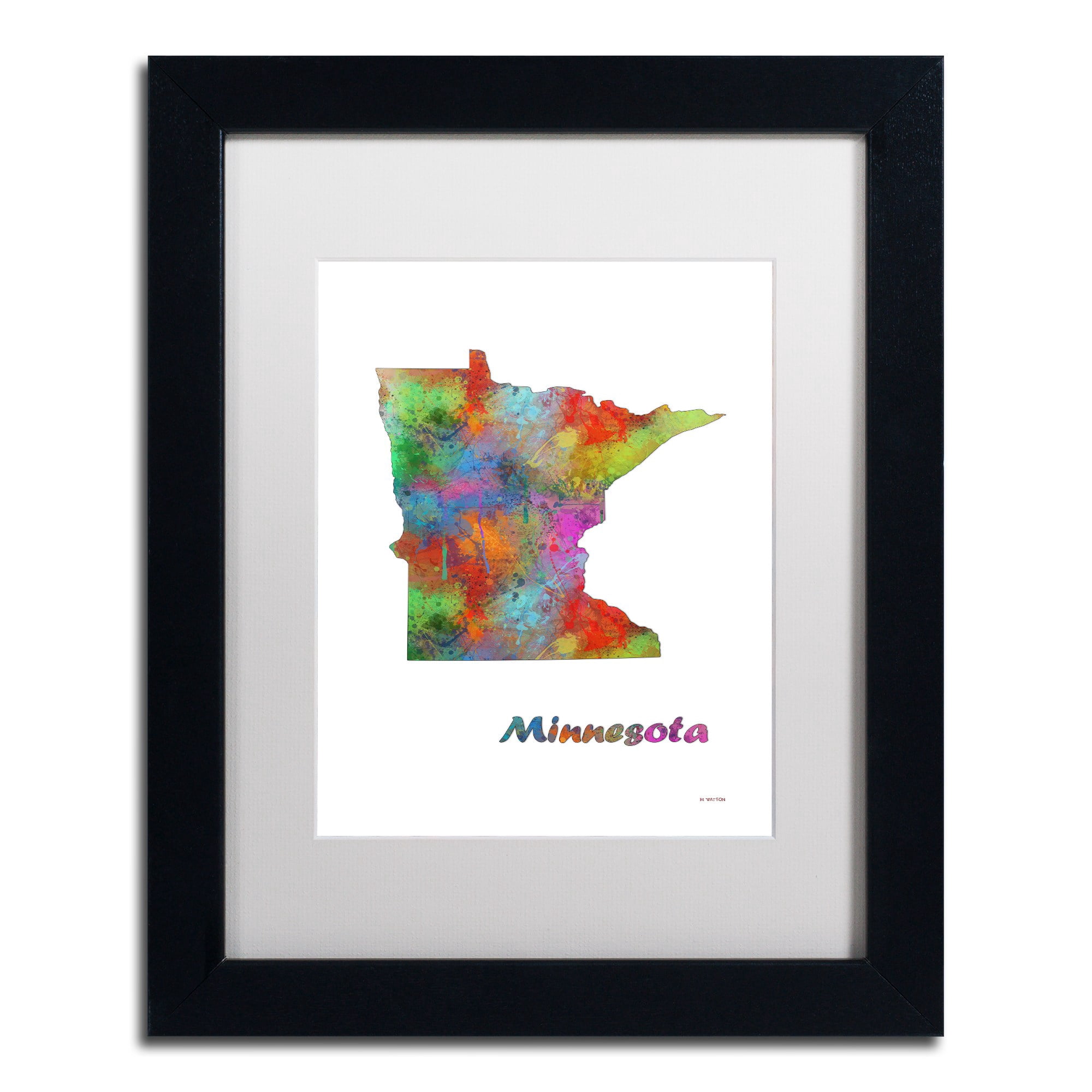 Trademark Fine Art "Minnesota State Map-1" Canvas Art by Marlene Watson, White Matte, Black Frame