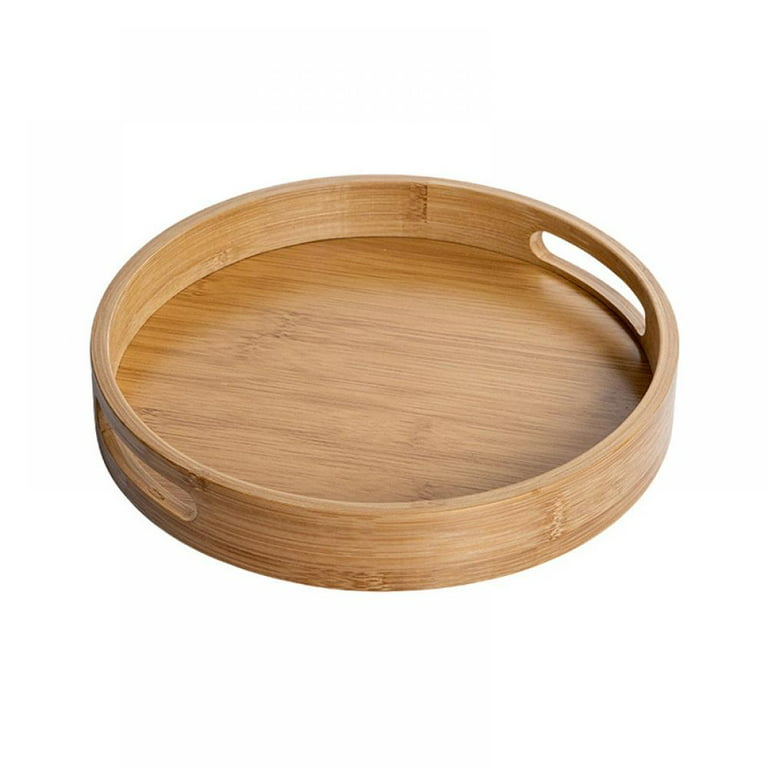 Bamboo Wood Round Tray w/ Handles, Tea & Coffee Table Decorative Serving  Tray Food Storage Platters for Serving Beverages & Food on Bar Living Room 
