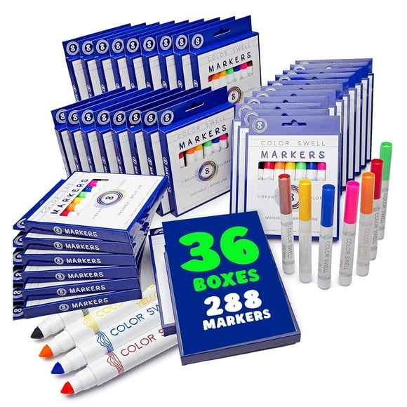 Color Swell Bulk Washable Markers (288 Total) – 36 Packs, 8 Colors per Pack – Ideal for Teachers, Kids, Party Favors, Classrooms, Donatio