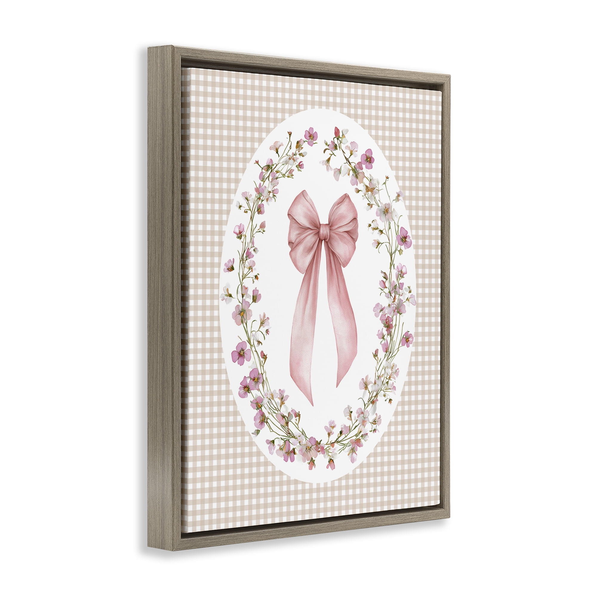 Stupell Industries Feminine Gingham Bow Brown Framed Floater Canvas Wall Art, design by Christine Simpson Art