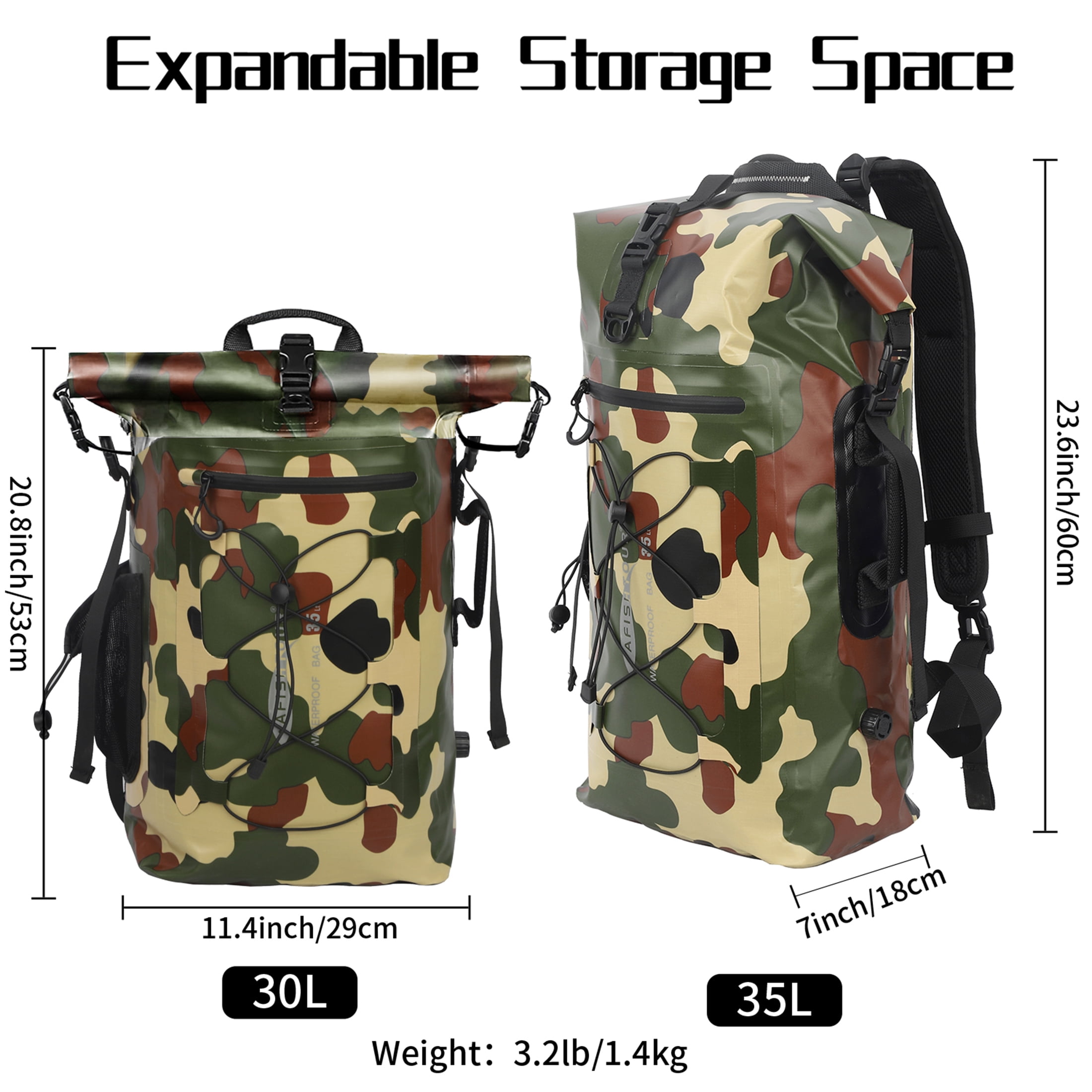 AFISHTOUR Dry Bag Waterproof Backpack, 35L Roll Top Floating Dry Backpack for Kayaking, Hiking, Camping, Travel (Green)