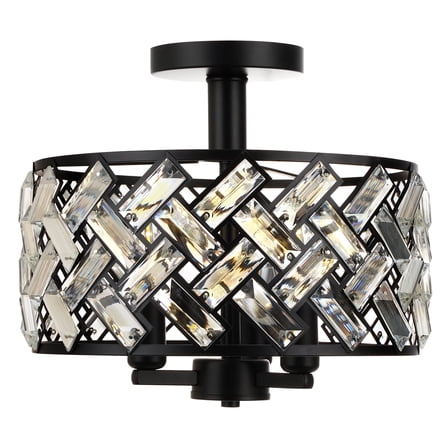 FRIDEKO HOME 11.81" Semi Flush Mount Ceiling Light, E12 Base, 3-Light Crystal Ceiling Light Fixture, Black Kitchen Light Fixtures for Bedroom Hallway Living Room Dining Room (Bulb not Included)