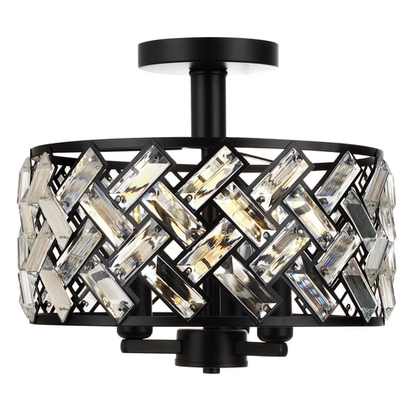 FRIDEKO HOME 11.81" Semi Flush Mount Ceiling Light, E12 Base, 3-Light Crystal Ceiling Light Fixture, Black Kitchen Light Fixtures for Bedroom Hallway Living Room Dining Room (Bulb not Included)