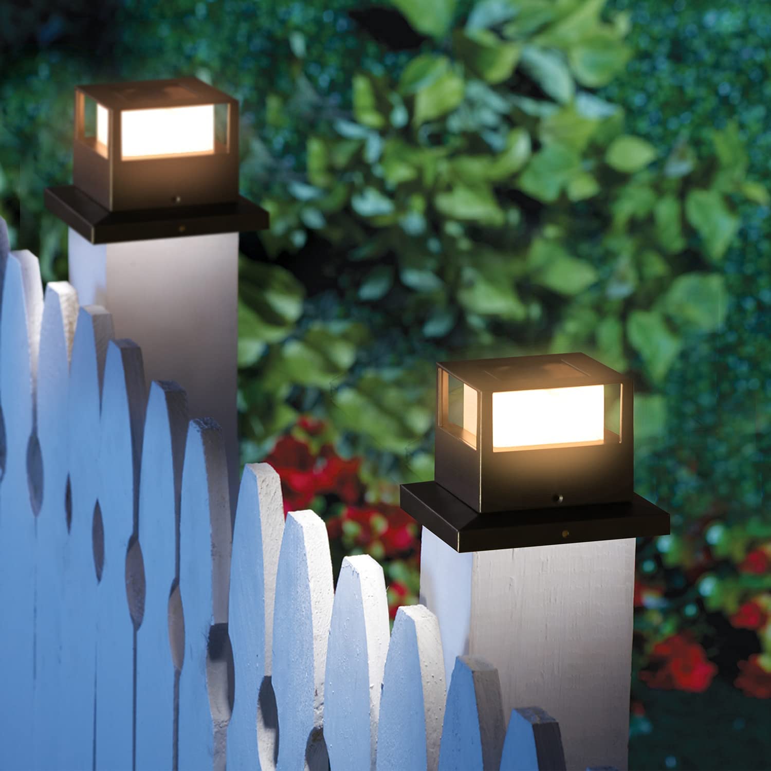 Pack Solar Post Lights, Outdoor High Brightness SMD LED Lighting Solar  Powered Cap Light, Fits 4x4, 5x5 or 6x6 Wooden Posts for Yard Fence Deck  Patio (Warm White  Cool White)