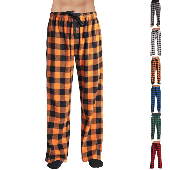 Mens Pajamas Pants Plaid Soft Casual Comfortable Christmas Pants Stretchy Drawstring pjs with Pockets Orange M