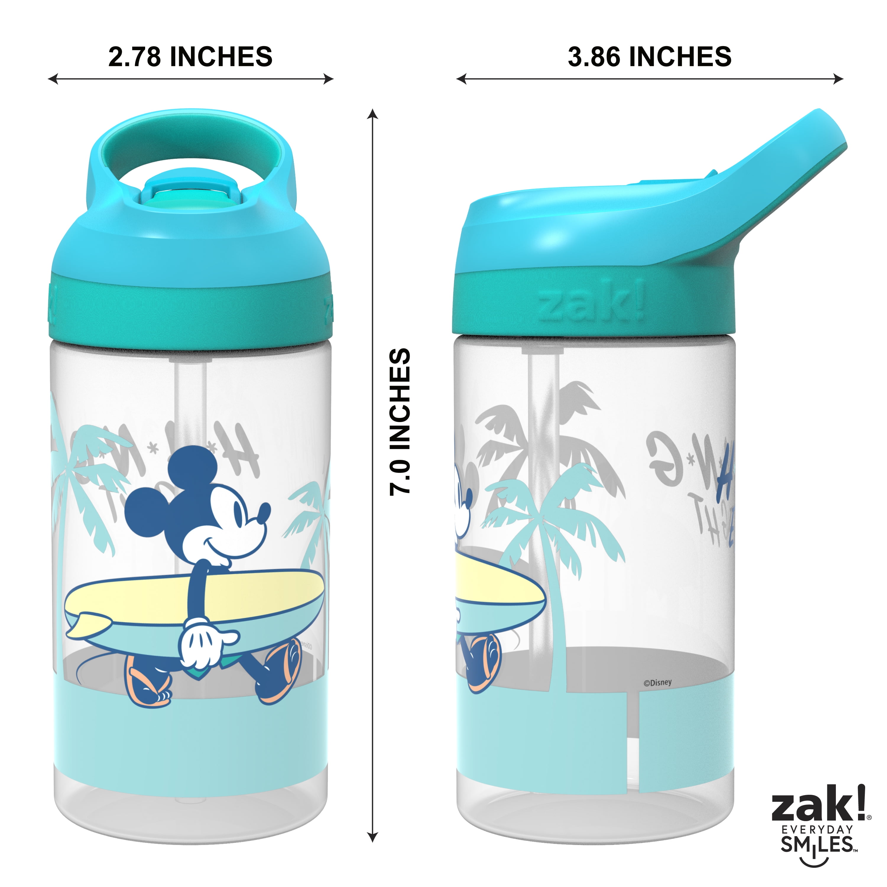 Zak Designs Disney100 Kids Water Bottle For School or Travel 16oz 2-Pack  Durable Plastic Water Bottle With Straw Handle and Leak-Proof Pop-Up Spout  Cover (Disney and Pixar)
