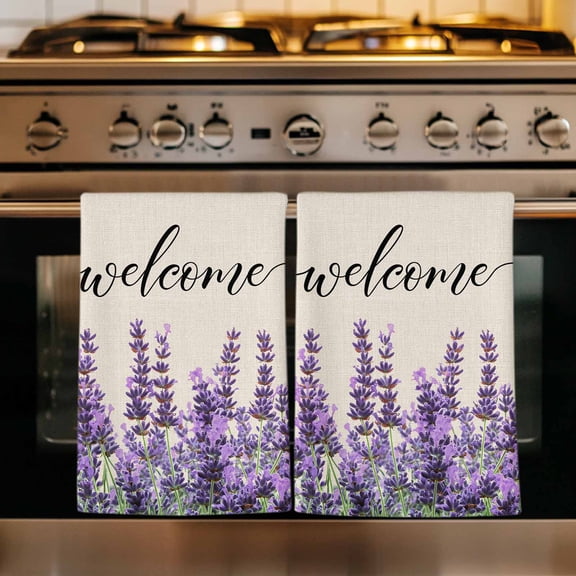 Purple Lavender Kitchen Towels Set of 1, Purple Spring Floral Wildflower Plant Absorbent Dish Towels for Kitchen, Microfiber Hand Towel, Quick Drying Tea Towel for Cleaning Decorative Dishcloths
