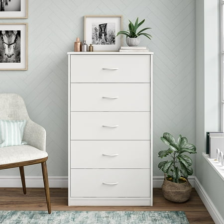 Mainstays Classic 5 Drawer Dresser White Finish Walmart Com