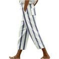 thumbnail image 2 of YanHoo Plus Size Capri Pants for Women Elastic Waisted Drawstring Striped Cropped Trousers Casual Going Out Straight Pants with Pockets, 2 of 5