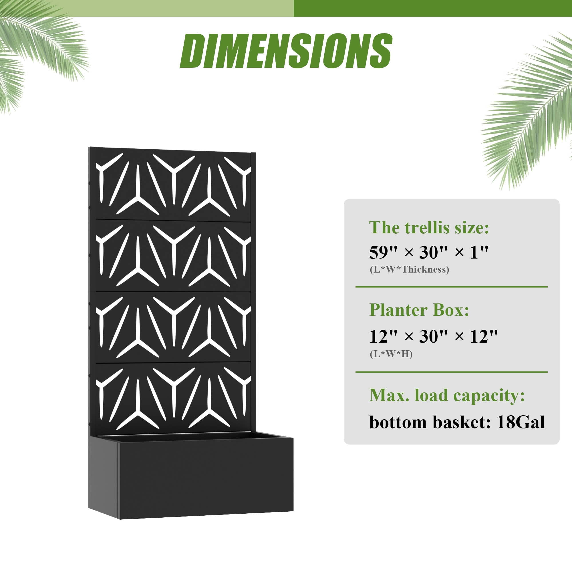 MAYEERTY 59X30" Metal Outdoor Black Privacy Screen with Planter Box for Backyard & Garden, 4 Piece Set