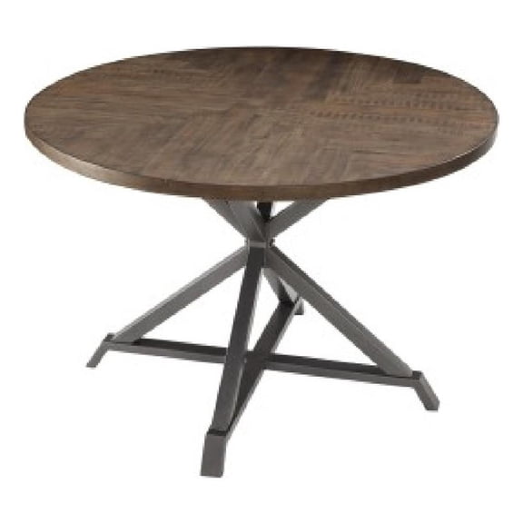 Fena Dining Table-Round 45 Inch Brown Wood Top-Gray Metal Star Base