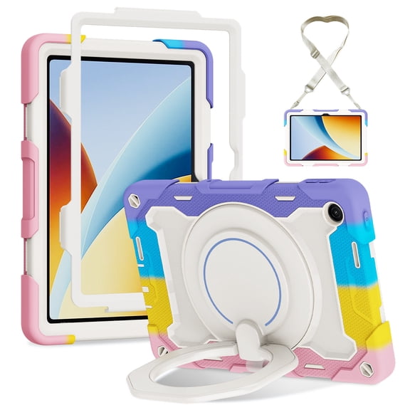 FJLBDE Case for Xiaomi Redmi Pad 2/Pad 2 SE 9.7 Inch with 360 Kickstand, Shoulder Strap Carrying Protective Cover, Multicolor Pink