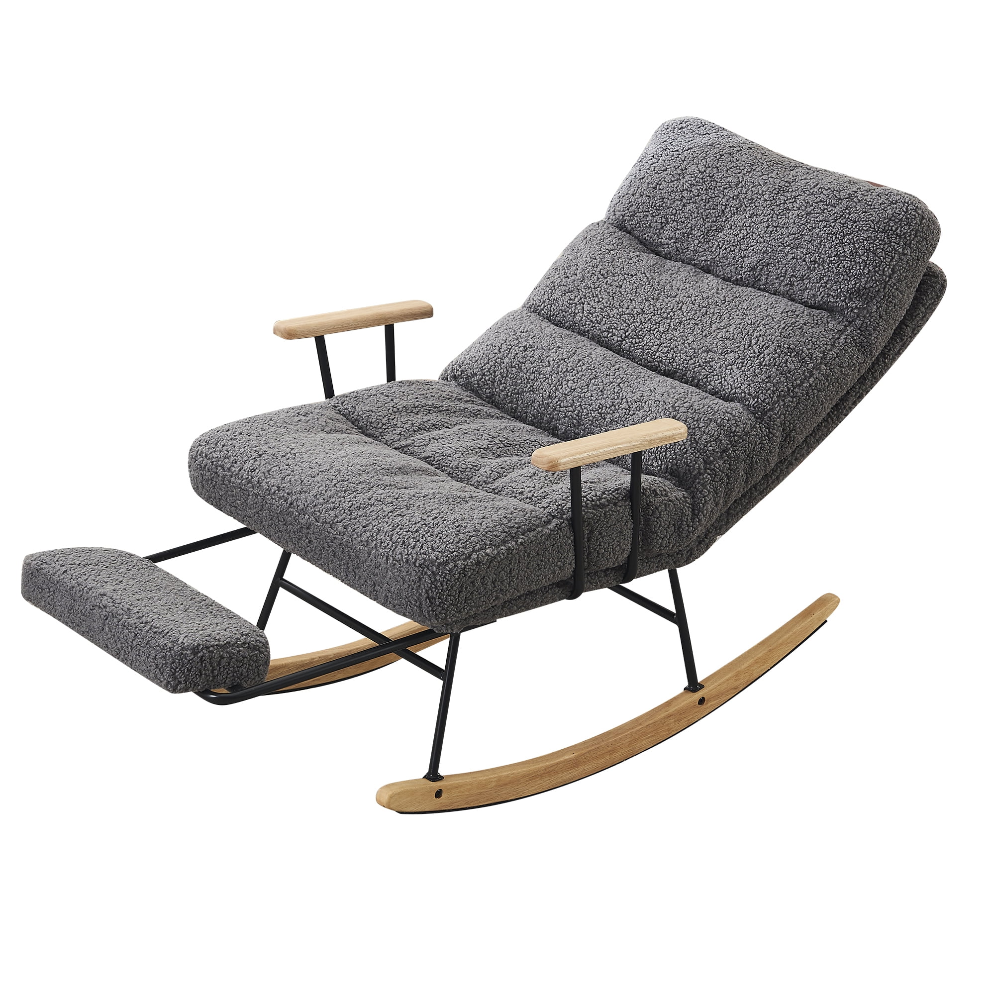 Banome Modern Teddy Gliding Rocking Chair with High Back - Retractable Footrest and Adjustable Back Angle - Perfect for Nursery, Living Room, and Bedroom