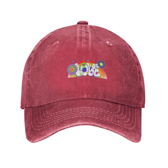 ZICANCN Adjustable Baseball Cap Women, Love Flowers Rainbow Hats for Men Adult Washed Cotton Denim Baseball Caps Fashion, Red