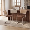 thumbnail image 3 of Hawsaiy Faux Leather Rattan Dining Chairs Set of 2, Upholstered Dining Room Chairs with Cane Back, Mid Century Modern Cantilever Kitchen Chairs, Chrome Frame Armless Side Chairs, Brown, 3 of 12