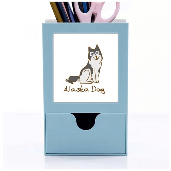 Alaskan Dog Breed USA Art Deco Fashion Desk Supplies Organizer Pen Holder Card