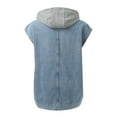 thumbnail image 5 of Women Lapel Loose Blouse Fashion Loose Denim Waist Coat Sleeveless Vest Button Hooded Detachable Coat Coat for Ladies Long Vests for Ladies Suite Vest for Women Women Light Weight down Jacket Heat, 5 of 8