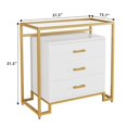 thumbnail image 3 of 3 Drawer Dresser with Tempered Glass Top Shelves Wooden Chest Dresser with Steel Frame,White, 3 of 5