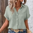 thumbnail image 2 of TTUHYWXI Womens Gauze Shirts Button Down Dress Shirts Casual Short Sleeve Textured Collared Summer Work Blouse Camping Clothes (Light Green, XXL), 2 of 9