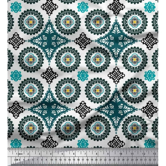 Soimoi Crepe Silk Fabric Floral Mandala Decor Fabric Printed Yard 42 Inch Wide