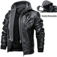 thumbnail image 2 of FEDTOSING Men's Faux Leather Jacket Retro Zip-UP Stand Collar Motorcycle Bomber Jackets with Removable Hood, 2 of 6