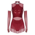 thumbnail image 1 of Aislor Robe de Danse de Salon pour Femmes avec Franges à Sequins et 1 Paire de Gants Bourgogne P, 1 of 7