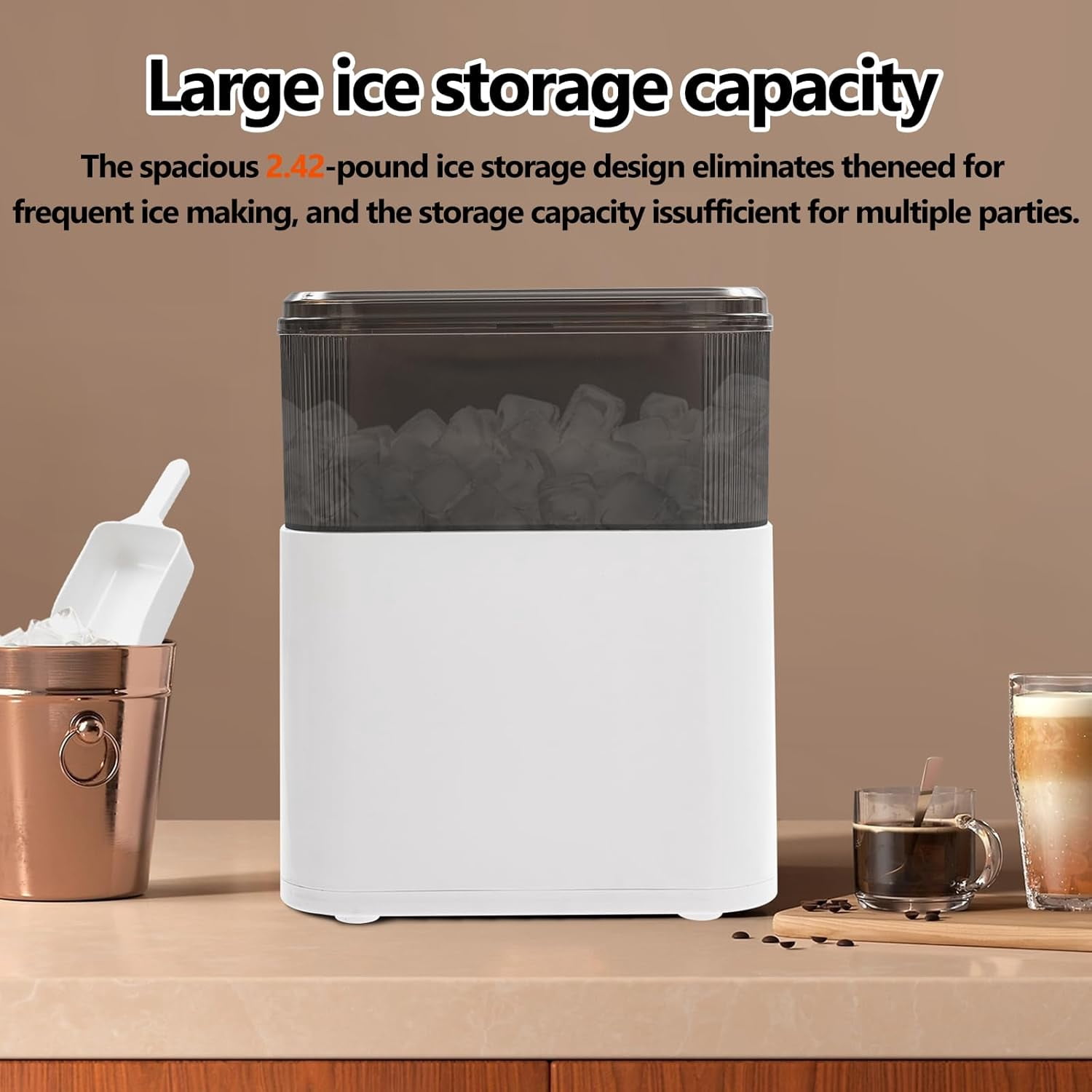 Miumaeov Nugget Ice Makers Countertop 26.5Lbs/Day, Portable Ice Machine Self-Cleaning, Small Ice Maker Ready in 8 Mins, Ice Maker for Home with 1.4L Tank, Countertop Ice Maker for Office Cafe