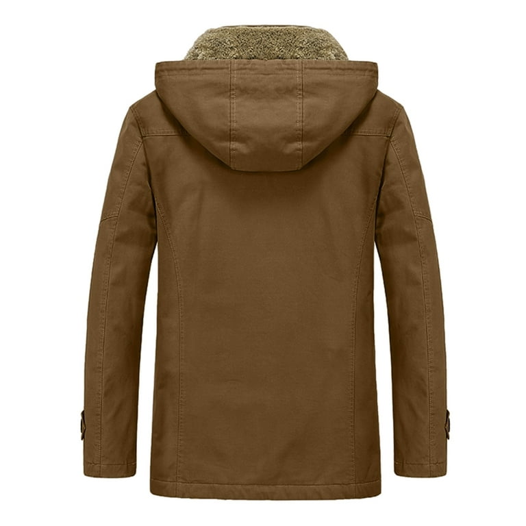 Male Autumn And Winter Jacket Coat Casual Stand Up Collar Warmth Plus  Velvet Thick Hooded Cotton Pocket Jacket Men Coats