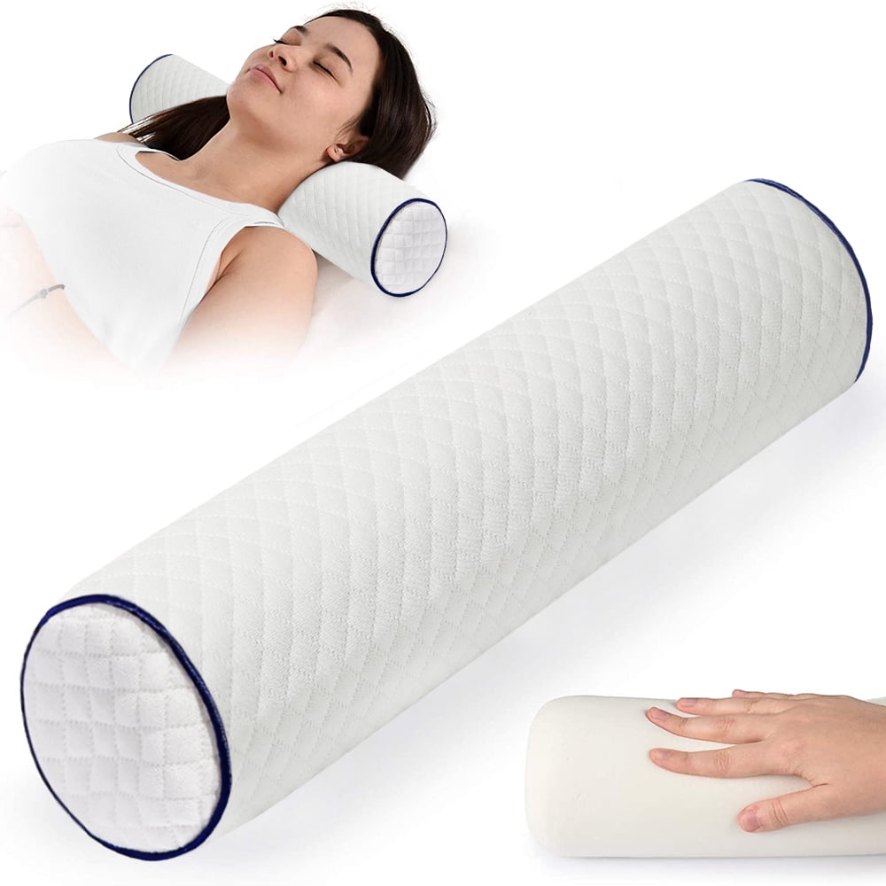 Cervical Neck Roll Pillow Cylinder Round Cushion Bolster Support for Sleeping Memory Foam Pillow for Neck Spine - Breathable Hypoallergenic and Comfortable -Supports Effectively, Lumbar Traction