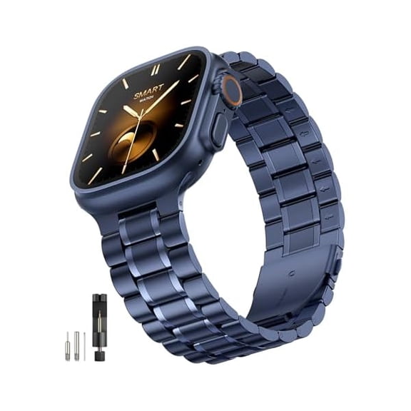 Compatible with Apple Watch Bands for Men Women 49mm 46mm 45mm 44mm 42mm(Series 3 2 1), Stainless Steel Metal Business Wristband Strap for iWatch Ultra Series 11 10 9 8 7 6 SE 5 4, Blue