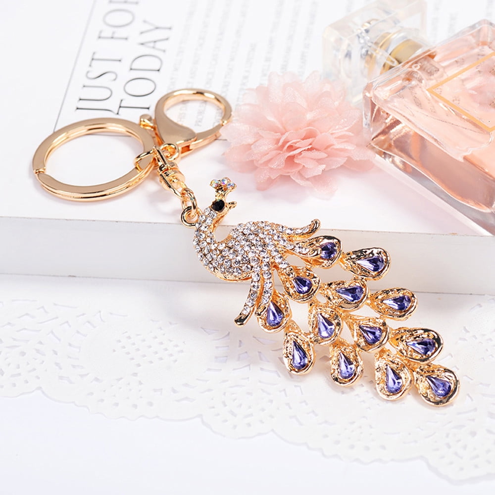 Cute Peacock Keyring Rhinestone Crystal Pendant Handbag Keychain Christmas Gift 