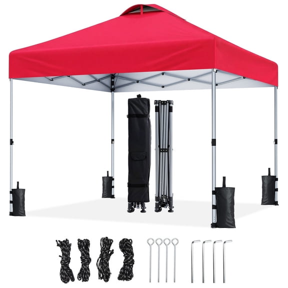 CHITOOMA 10 x 10ft Pop up Canopy Tent, Instant Outdoor Shelter Easy Portable Straight Leg Canopy Tent, Red
