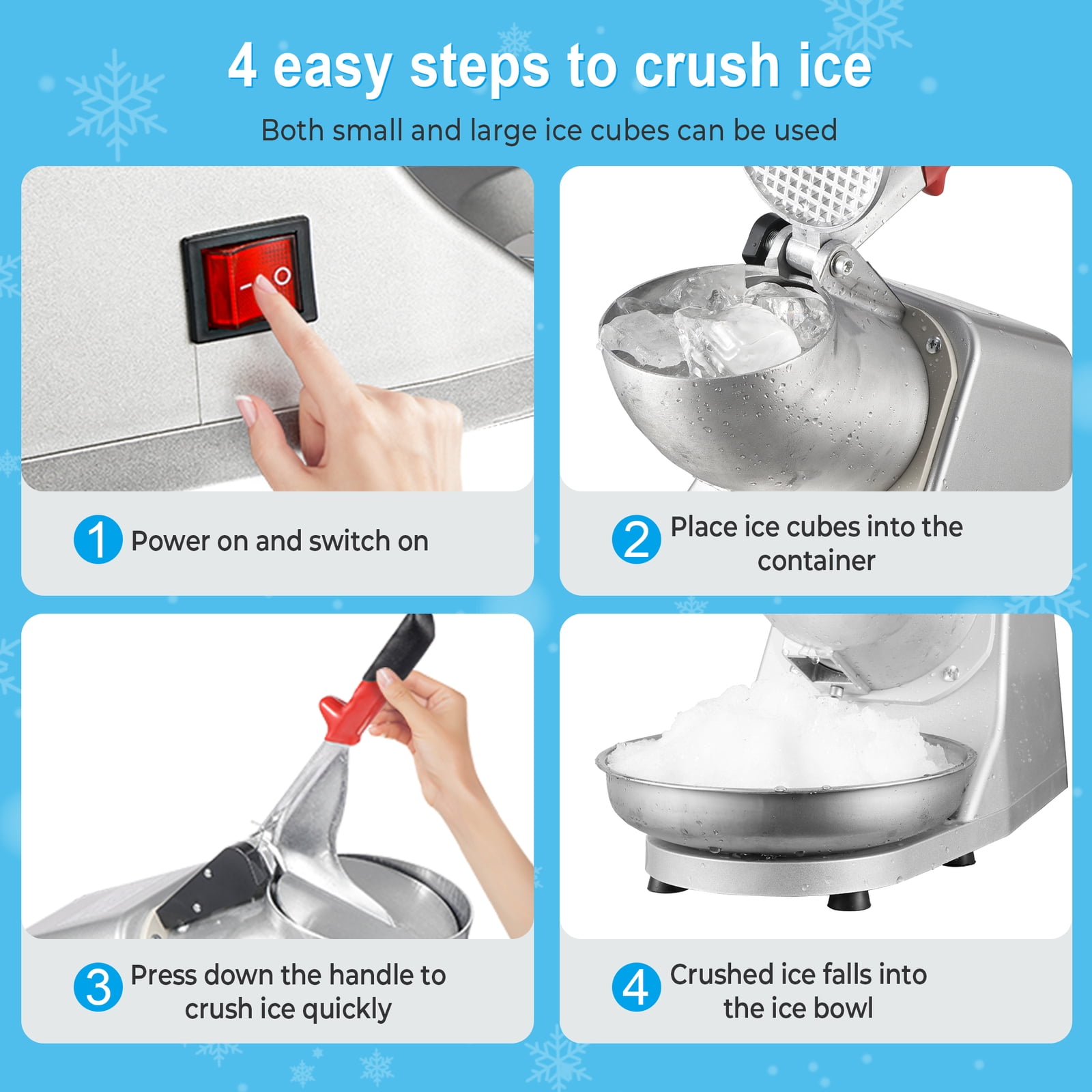 ZYPPP Electric Ice Shaver Machine 143 lbs/hr Snow Cone Maker Ice Crusher Shaved Ice